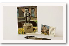 state school postcard, pen, and magnet